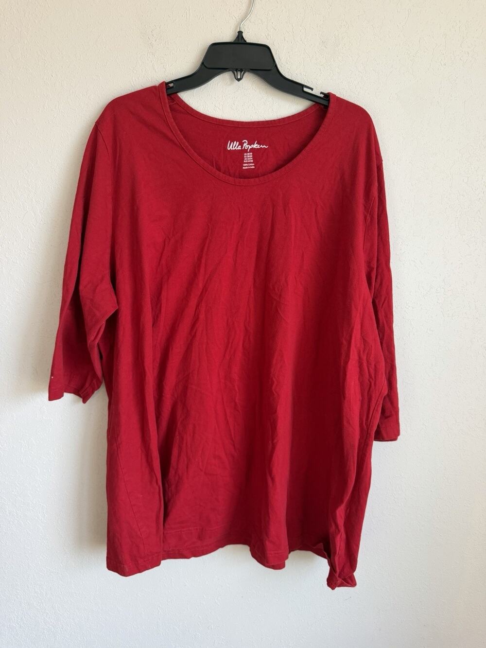Ulla Popken 100% Cotton Red Half Sleeve Tee Womens 28/30 XXL Casual